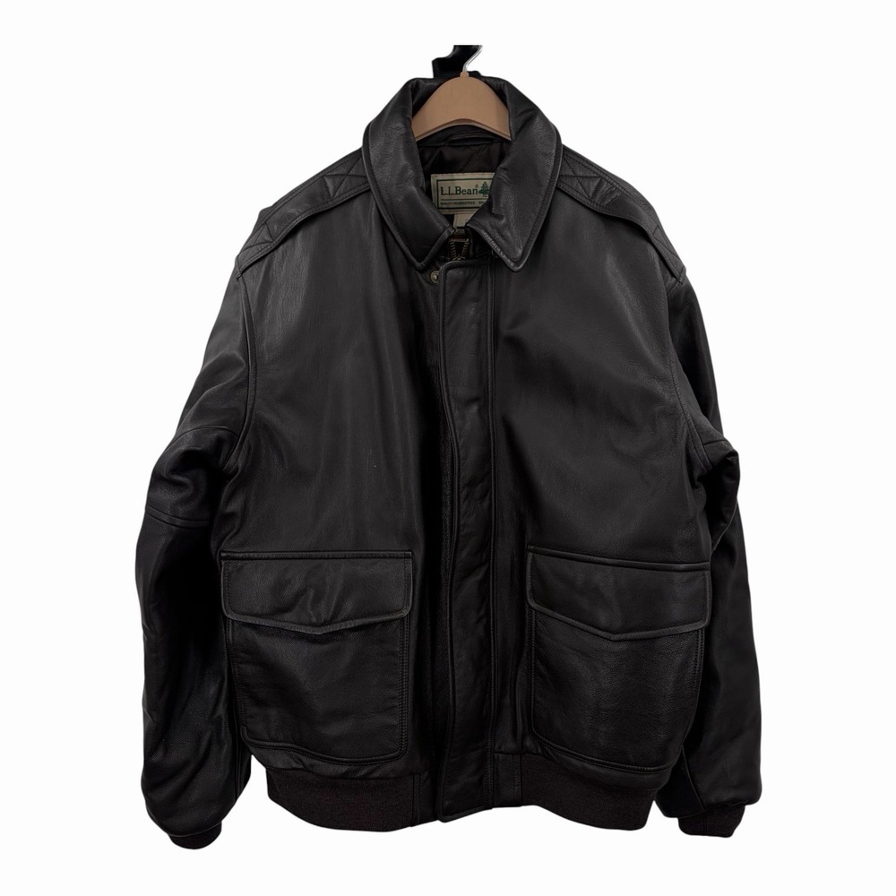 Vtg LL Bean Goatskin Leather Jacket A-2 Bomber Flight Aviator Dark Brown XL Reg